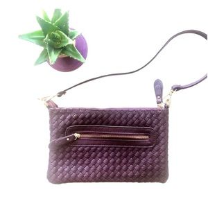 Anthropologie Purple Faux Leather Woven Vegan Leather Purse Clutch Shoulder Bag